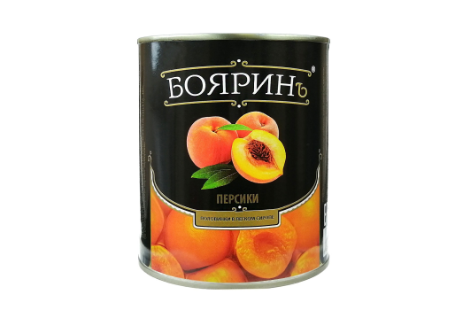 Персики в сиропе (половинки) Бояринъ, 3100 мл/850 мл/580 мл